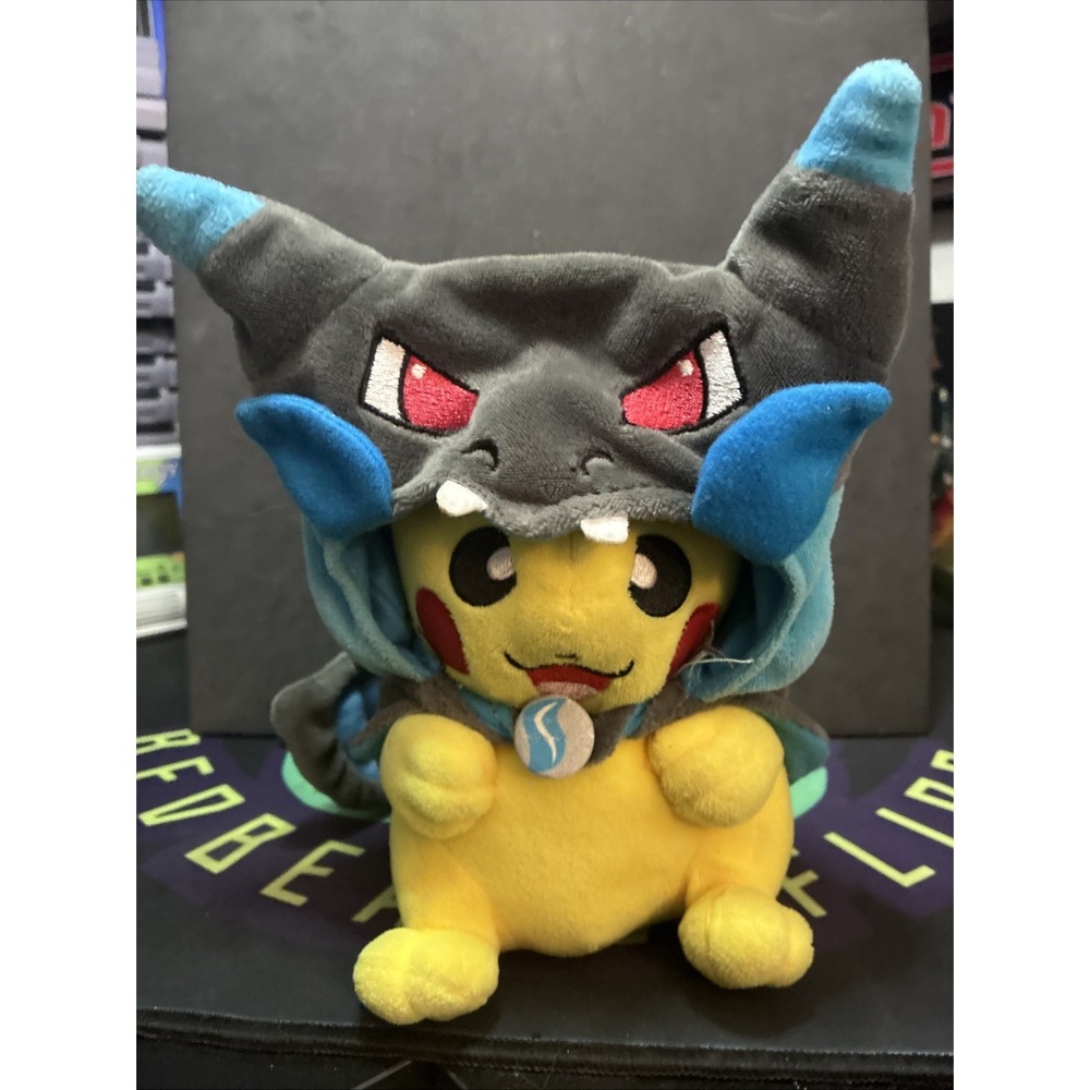 Pokemon Center 2014 Mega Charizard X Poncho Pikachu Plushie
